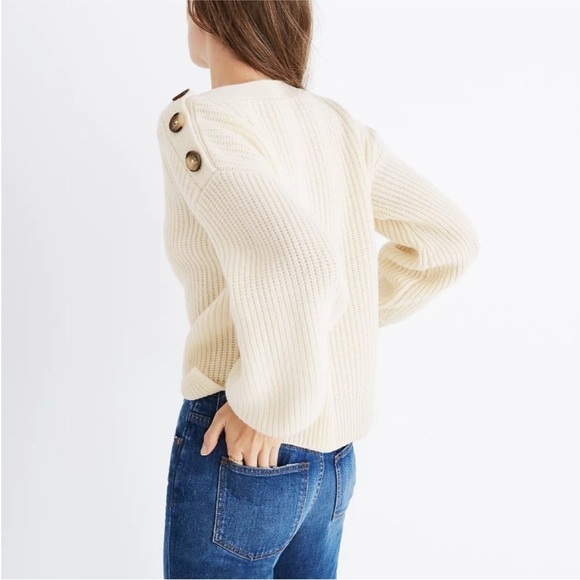 Madewell Beige Button-Shoulder Sweater wool warm winter cabin core cottage - Picture 14 of 15